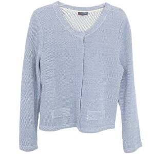 Street One Cardigan EU 40 (Medium) Blue Cream Snap Button Closure Crewneck